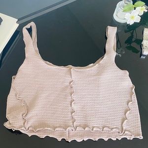 Brown Stretch Tank with Scalloped Borders